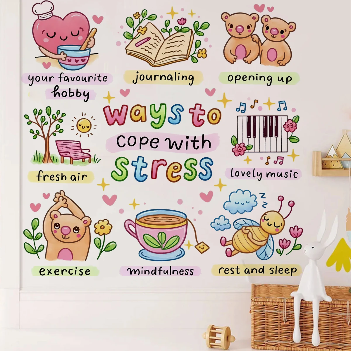 

Cartoon Ways to Cope with Stress Wall Sticker Child Room Classroom Study Kids Room Office Decal Bedroom Living Home Decor