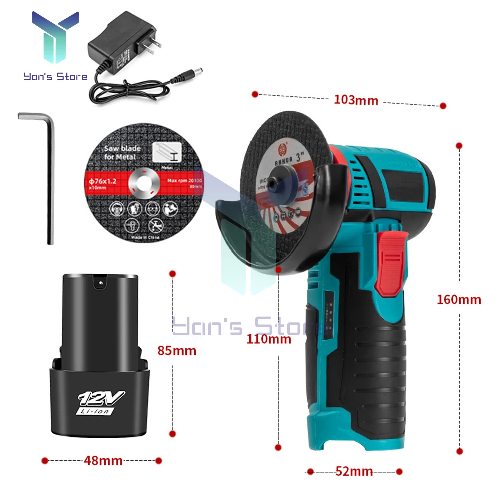 12V Mini Angle Grinder Rechargeable Grinding Tool Polishing Grinding Machine For Cutting Diamond Cordless Power Tools 19500rpm