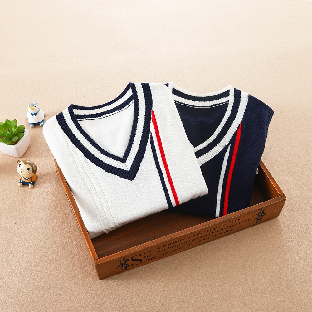 Boys V-neck Sweater Spring Autumn Sleeveless Cotton Stripe Vest Childrens Clothing For 4-12 Years Kids Waistcoat