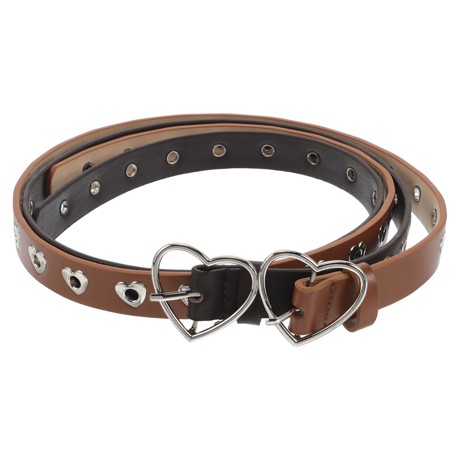

2pcs Heart Buckle Waist Belt Adjustable For Women Skirt Jeans Punk Stitching Fashion Street Dance Accessory Comfortable Belt