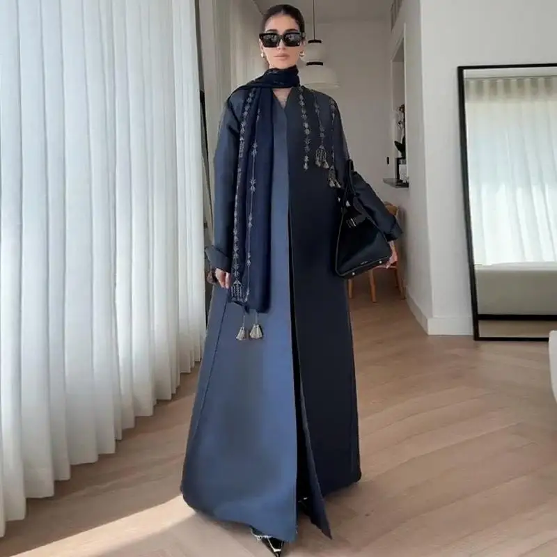 

Retro Briti Sle Motorcycle Embroidered Jaet Mid-Length Windbreaker Women's Long Sve Faion Outerwear Coat