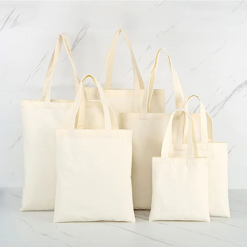 ISKYBOB Large Capacity Canvas Bag Shoulder Bag Handbag Beige Folding Eco Tote Bags Reusable DIY Grocery Storage Bag Shopping Bag