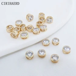 6mm 14K Gold Plated Inlaid Zircon Round Spacer Beads Separation For DIY Bracelet Necklace Small Bead Jewelry Making Accessories