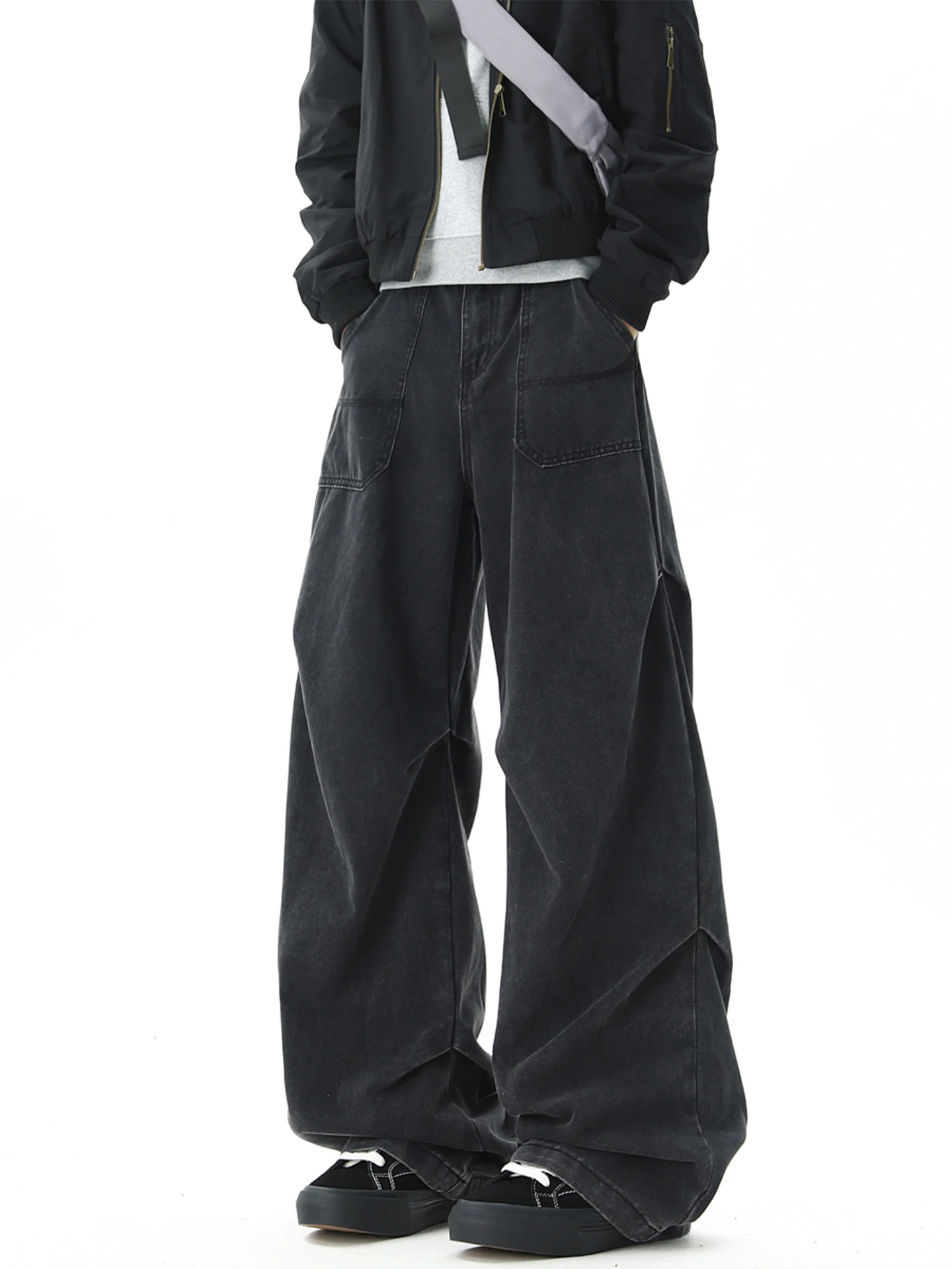 

American Washed Casual Straight Leg Men's Jeans Spring High Street Cool Wide Leg Retro Workwear Pants Men's Fashion