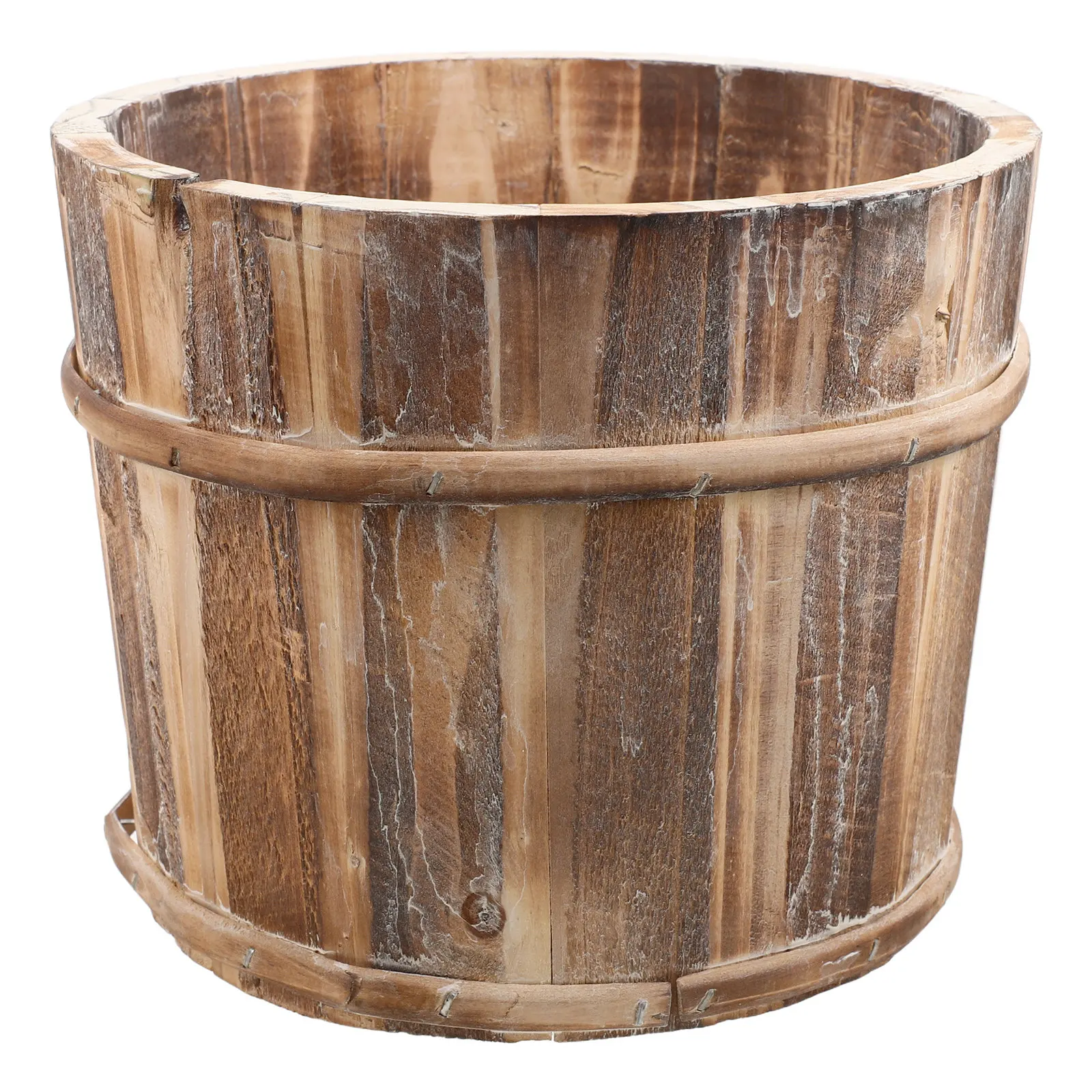 Wood Flower Pot Rustic Whiskey Barrel Planter Patio .5 Wooden Flower Vase Indoor Succulent Decorative Garden Pot