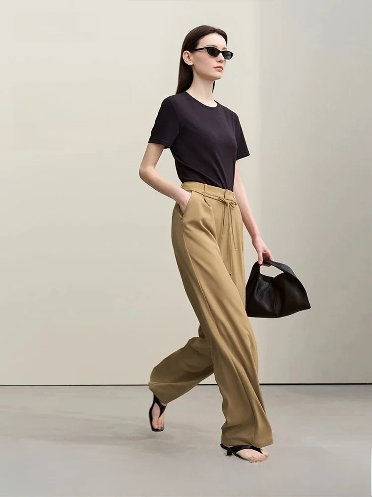 

Spring 2026 Casual Loose Wide Leg Pants Women's Loose Drapey Comfortable Trousers with Thin Belt Natural Waist Pure Color
