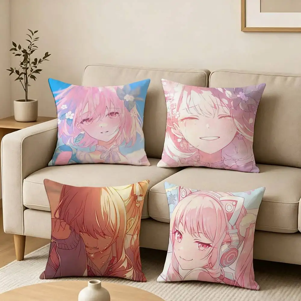 Mizuki Akiyama P-Project SEKAI  Square Double-Sided printed Pillow Case Bedroom Bedside Pillow Sofa Cushion Cover