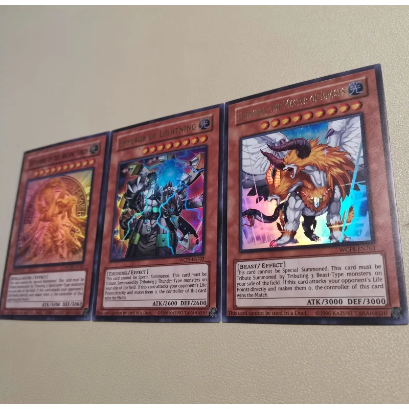 3 sztuki / zestaw kart Yugioh The 5th WCS World Championship 2007 Emperor Of Lightning Self Made Anime Game Collection DIY Flash Cards