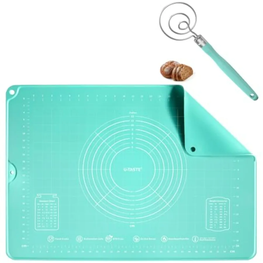 

Большой пищевой жидкий силиконовый коврик для кондитерских изделий размером 28 x 20 дюймов и датский венчик из нержавеющей стали диаметром 12,6 дюйма (Aqua Sky)