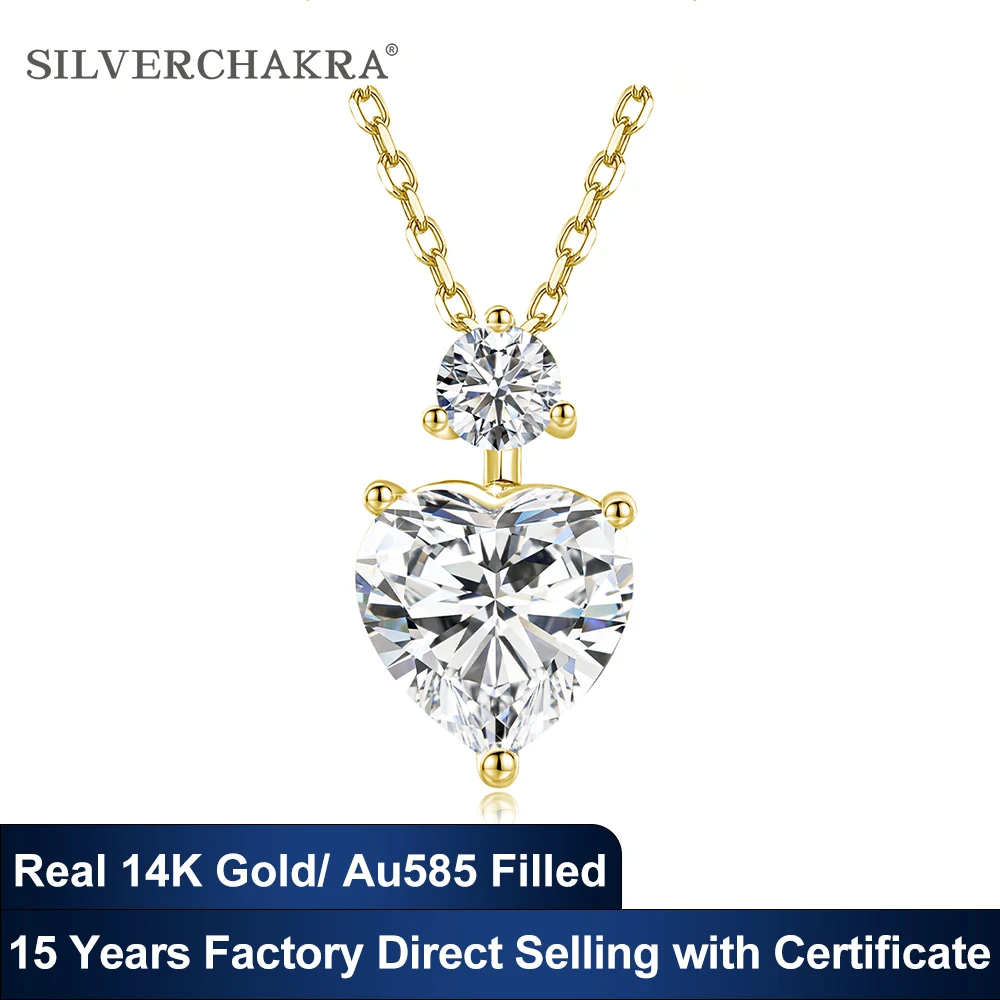 

Романтический кулон из 14-каратного золота с муассанитом в форме сердца для женщин, цвет D VVS1, свадебные украшения для помолвки, сертифицированные GRA