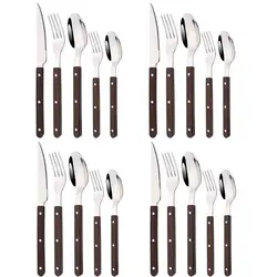 5/20Pcs Imitative Wood Silver Dinnerware Set Western Knife Fork Spoons Set Mirror Stainless Steel Cutlery Kitchen Silverware Set