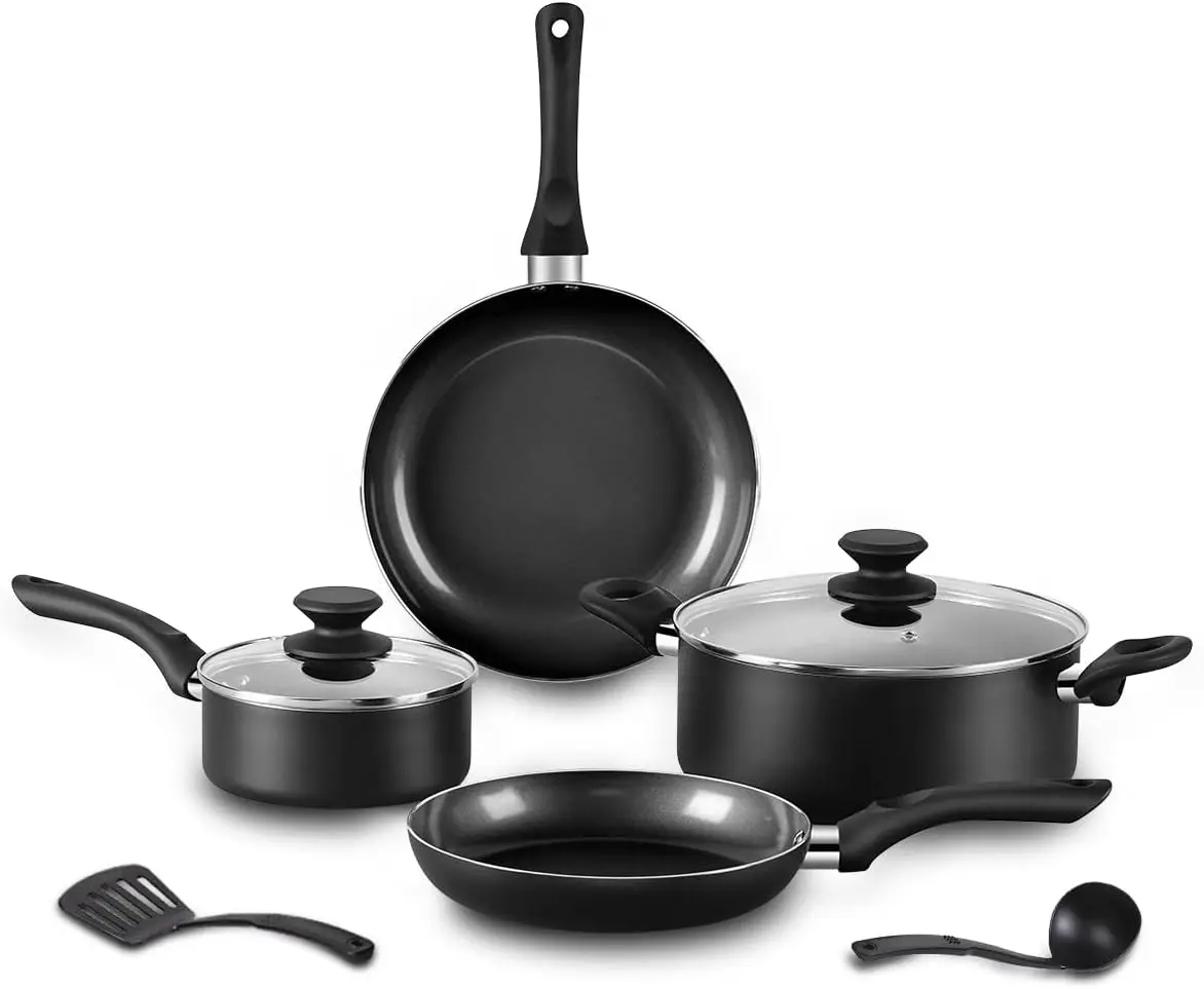 

8-Piece Black Ceramic Cookware Set: Nonstick, Induction Safe with Frying Pans, Saucepans & Utensils