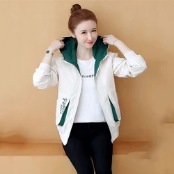 2023 New Spring Autumn Casual short Jackets Female Students Loose Coat Hooded Joker Baseball Uniform Printing Letter Outwear