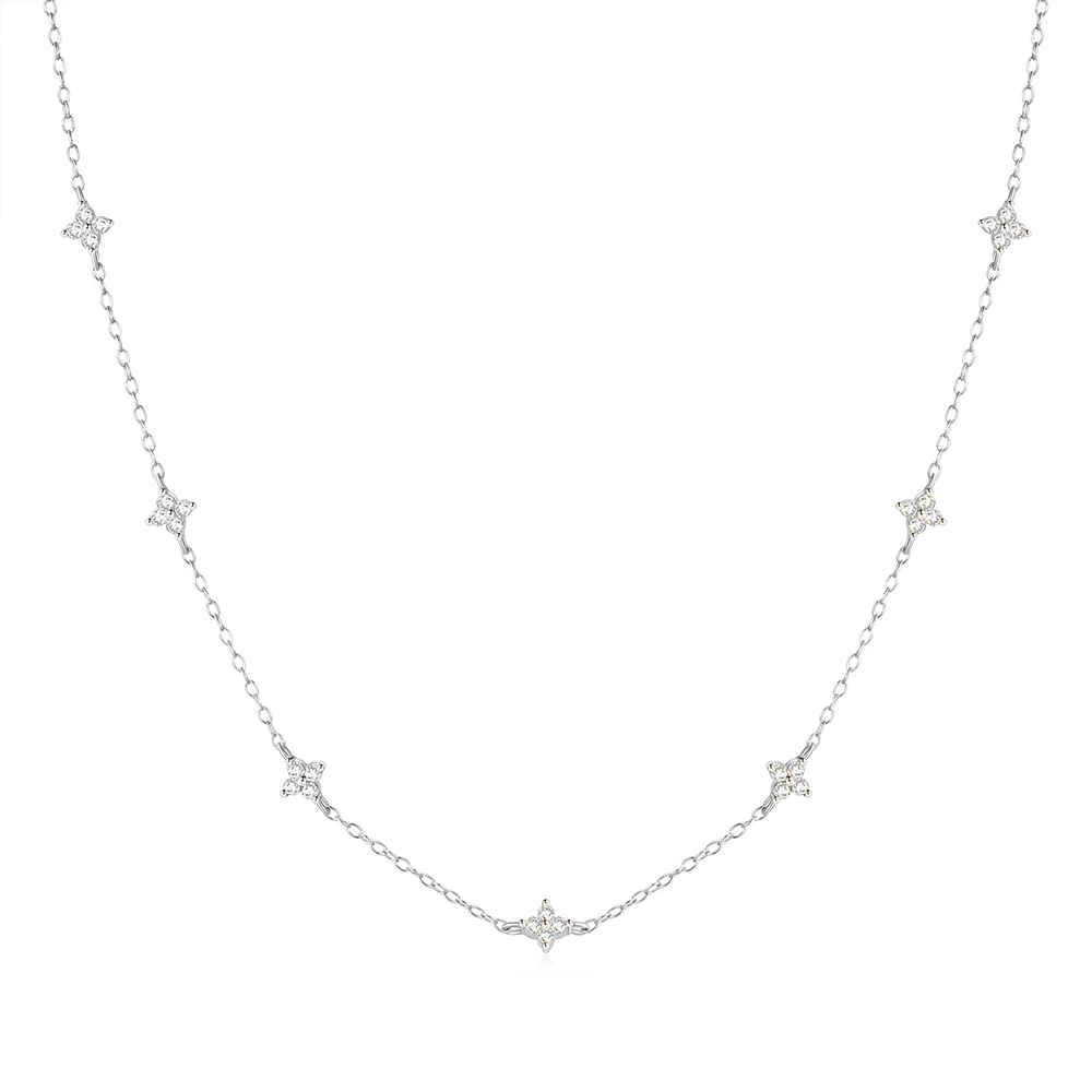 قلادة نسائية فاخرة من ROXI بها 4 نجوم متدلية على شكل زهرة لامعة مرصعة بالكريستال سلسلة من الفضة الإسترليني عيار 925 هدايا مجوهرات لحفلات الزفاف