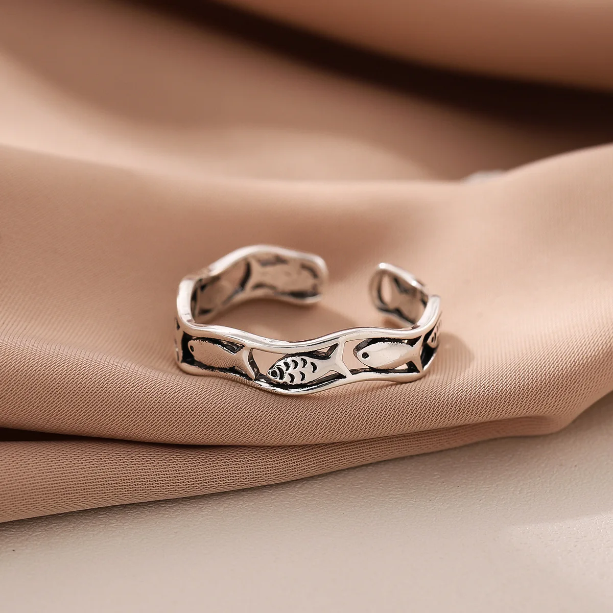 Women's Retro 925 Sterling Silver Twist Fish Opening Ring