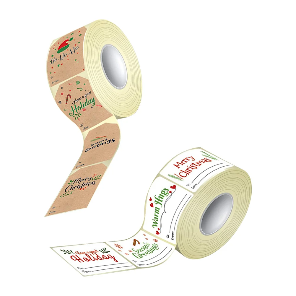 

2 Rolls Christmas DIY Stickers Charming Holiday Theme Self Adhesive Tags for Present Wrapping Box Sealing Decor Labels