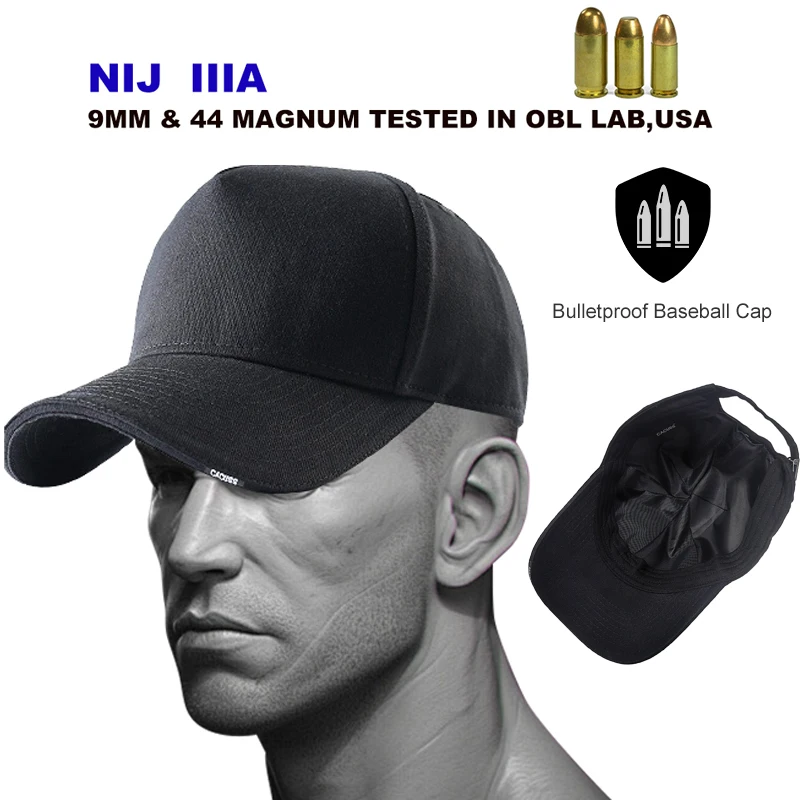

Outdoor Bulletproof baseball Cap 9mm/.44 Mag Bulletproof Baseball Cap NIJ IIIA Compliant High Safety Ultra-Soft UHMWPE