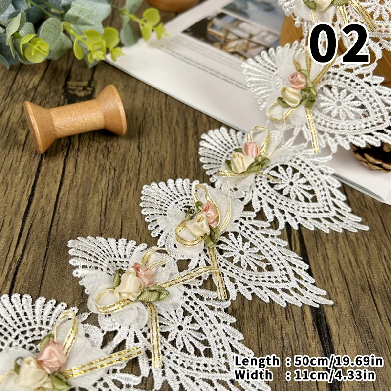 44/50cm 3D Flower Lace Trim Appliqu Trimming Lace Ribbon Embroidered Fabric Sewing Craft DIY Handmade Wedding Dress Decoration