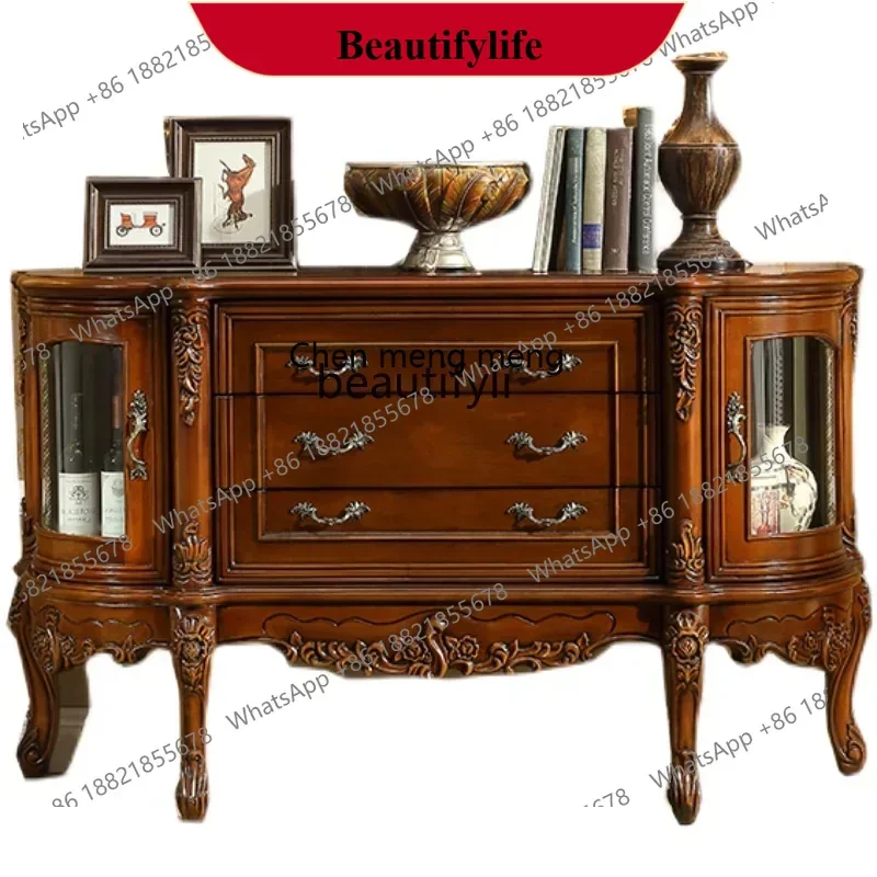 

D178 European style full solid wood entrance hall sociological old wall entrance hall table carved design household side cabin