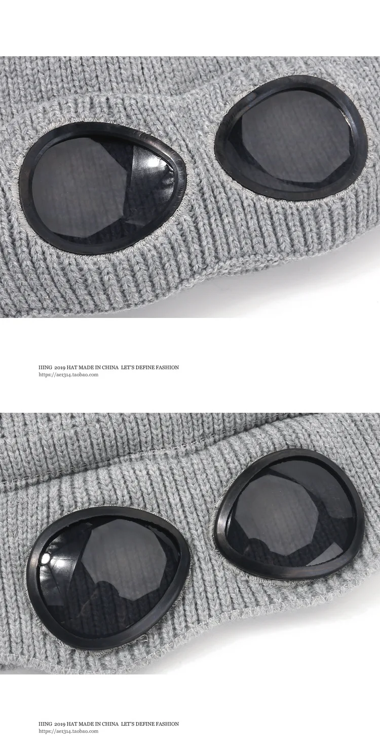 Panama Caps Strickmütze aus Wolle für Herren und Damen, Studenten-Kältemütze, Pilotenbrille, Plüschmütze, modische Outdoor-Wärmemütze H148 – Detail 12