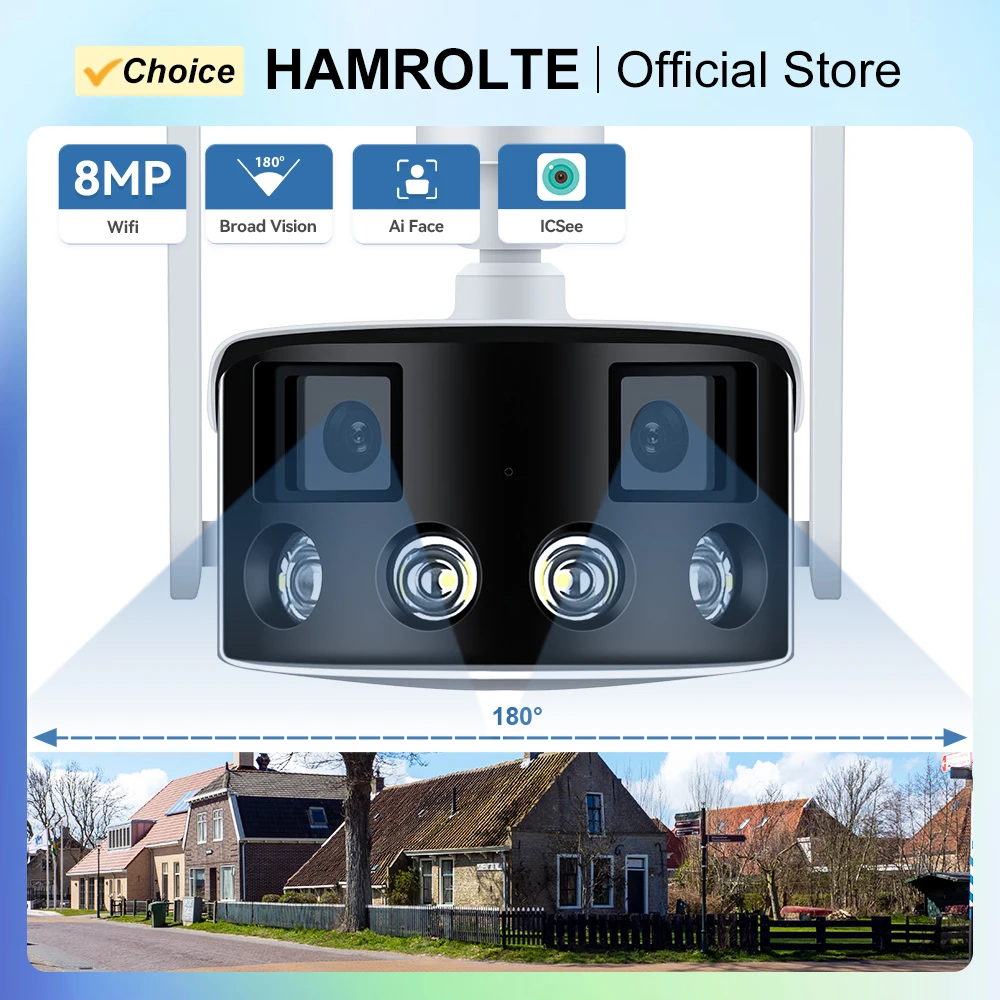 

4K 8MP Dual Lens Panoramic WIFI Camera 180° Wide Viewing Angle AI Human Detection 4MP ICSEE Surveillance IP Camera