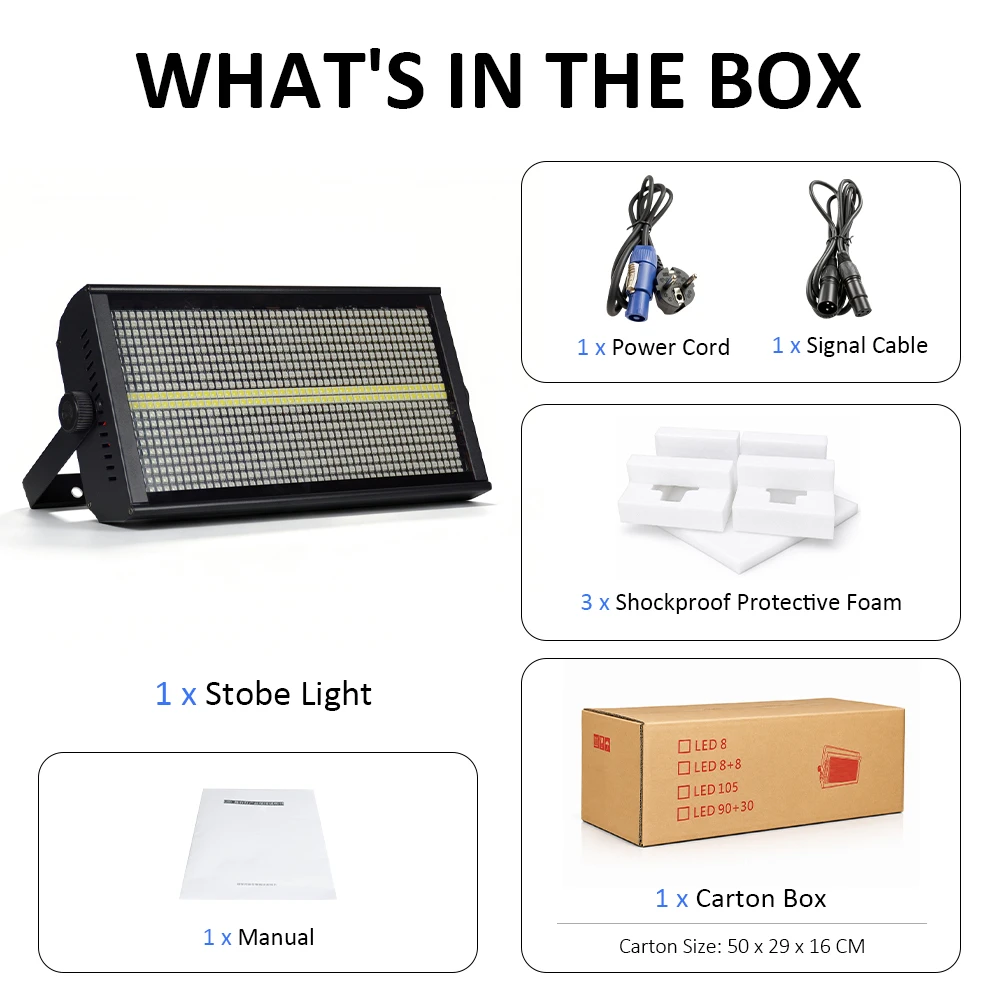 Strobe Light with 864 (3-IN-1 RGB) LEDs & 96 X 3W White LEDS for Stage, Wedding, Party, Disco