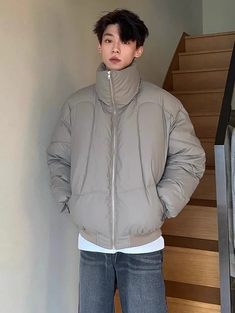 

Мужское зимнее хлопковое пальто из искусственной кожи American High Street с воротником-стойкой, теплое ветрозащитное пальто обычного кроя на молнии