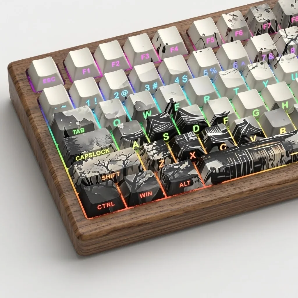 

130 Keys Moon Night 5 Sides Dye Sub Shine Through Keycap Side Print PBT Keycaps Cherry Profile for MX Switches Gaming Keyboard