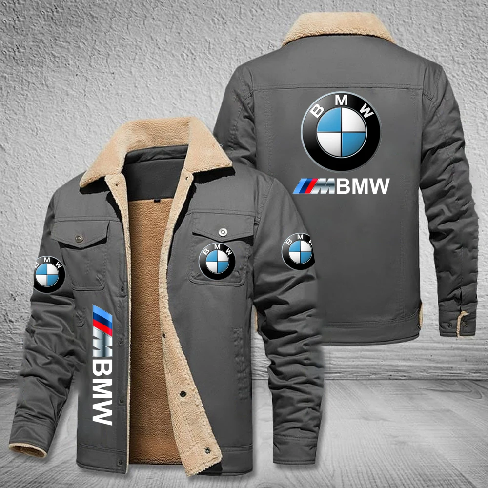 Kurtka z Logo BMW Plus aksamitna zima ciepła stylowa i wygodna kurtka kurtka zimowa BMW męska kombinezon wyścigowy z kołnierzem 2025