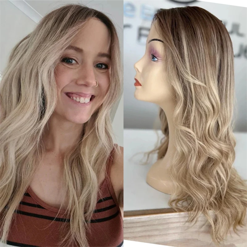 

Slightly Wavy Long Soft Hair Wig Ombre Ash Blonde Synthetic Lace Front Wig Realistic Natural Looking Wigs For Women Party Daily