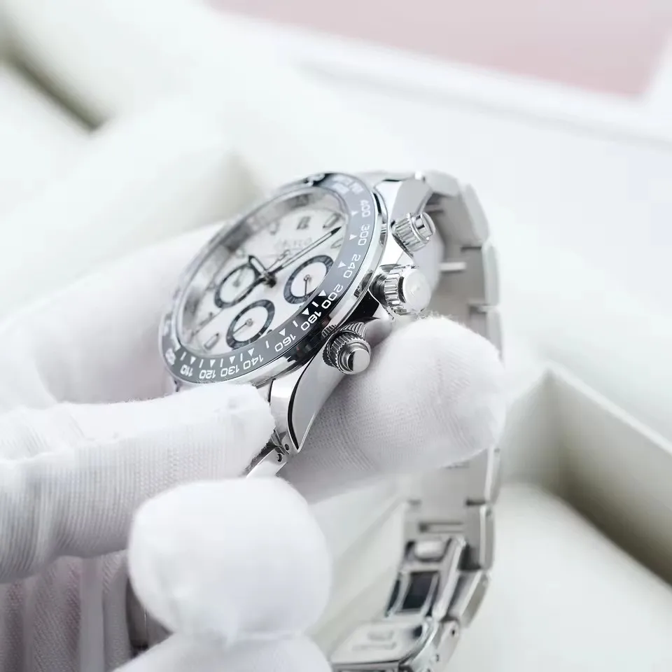 OBLVLO ساعة كرونوغراف للرجال 40 ملم كوارتز ساعة يد 5ATM مقاومة للماء ياقوت مضيء ثلاثي النوافذ إطار سيراميك #5