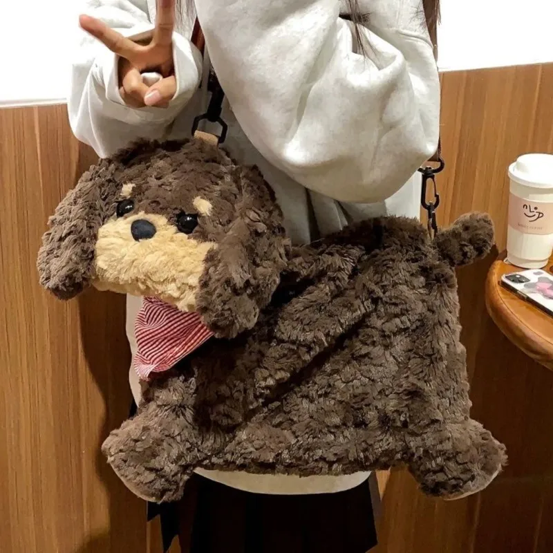 

Милая плюшевая сумка с таксой, женская горизонтальная квадратная сумка через плечо с героями мультфильмов, большая вместительная женская портативная модная сумка через плечо