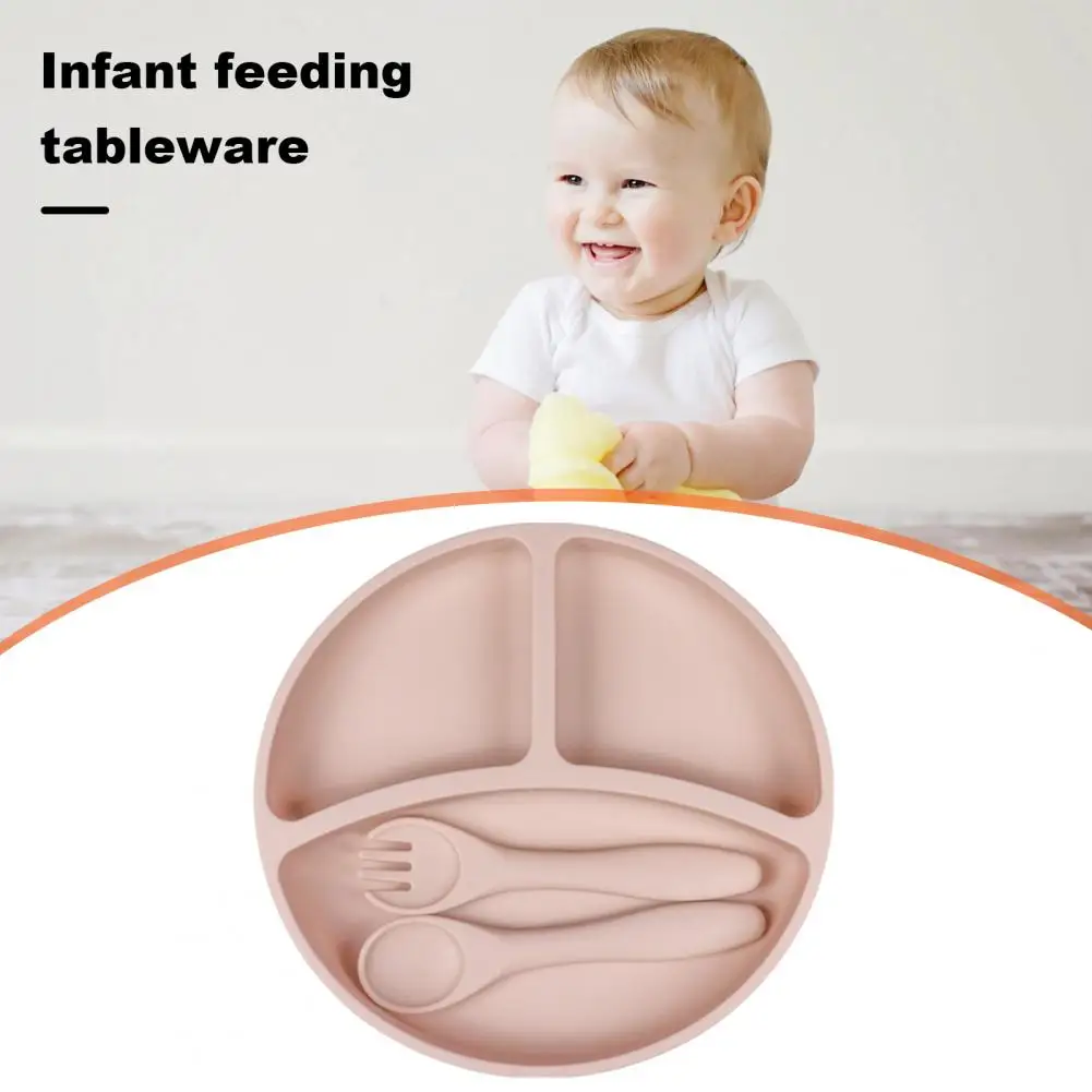 Silicone Toddler Plate Silicone Baby Feeding Set with Divided Suction Plate Toddler Spoon Forks Bpa Free Eating for Baby