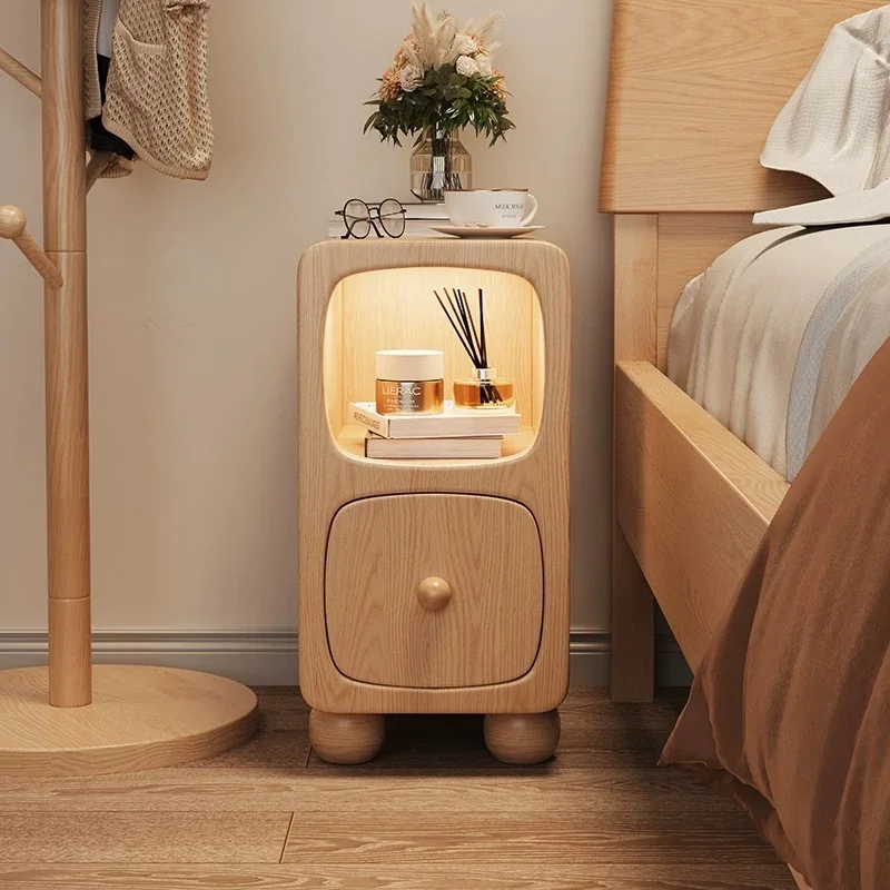 Solid wood bedside table Small apartment bedroom Simple bedside table