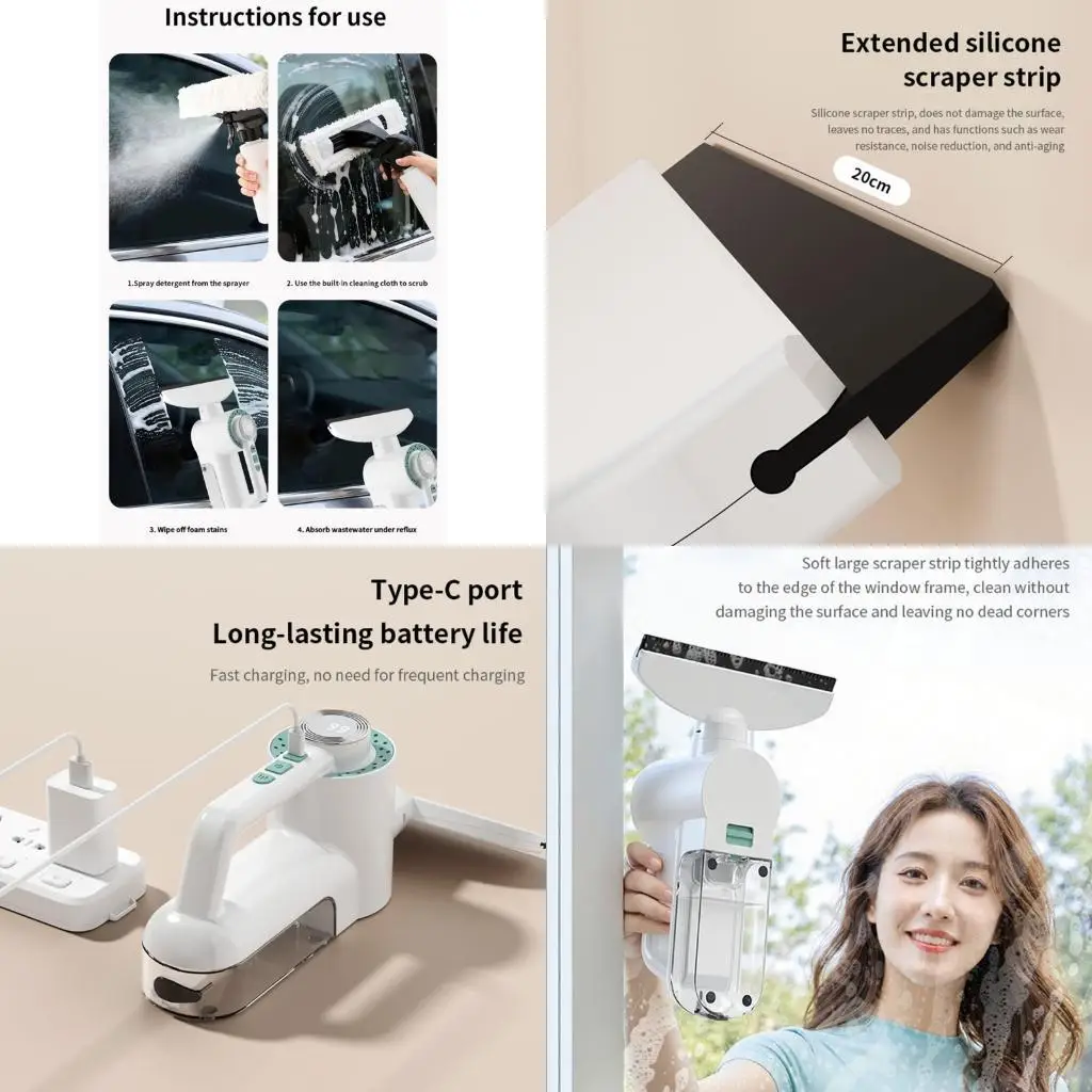 F92F Portable Glass Wiper Vacuum Window Cleaning Tool Electric Cordless Window Cleaner for Smooth Cleaning Experience