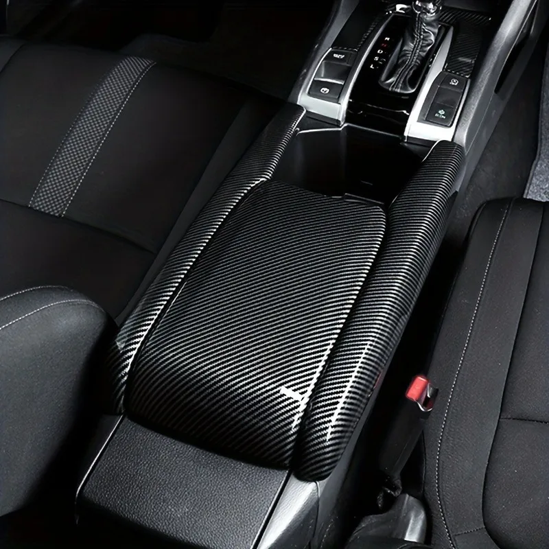 10غطاء صندوق مسند الذراع في المركز المدني、غطاء لوحة داخلية、حامي مسند الذراع、زخرفة سيفيك جديدة，مناسب لهوندا سيفيكType-Rغطاء مسند الذراع الأوسط من ألياف الكربون-ABSغطاء واقي