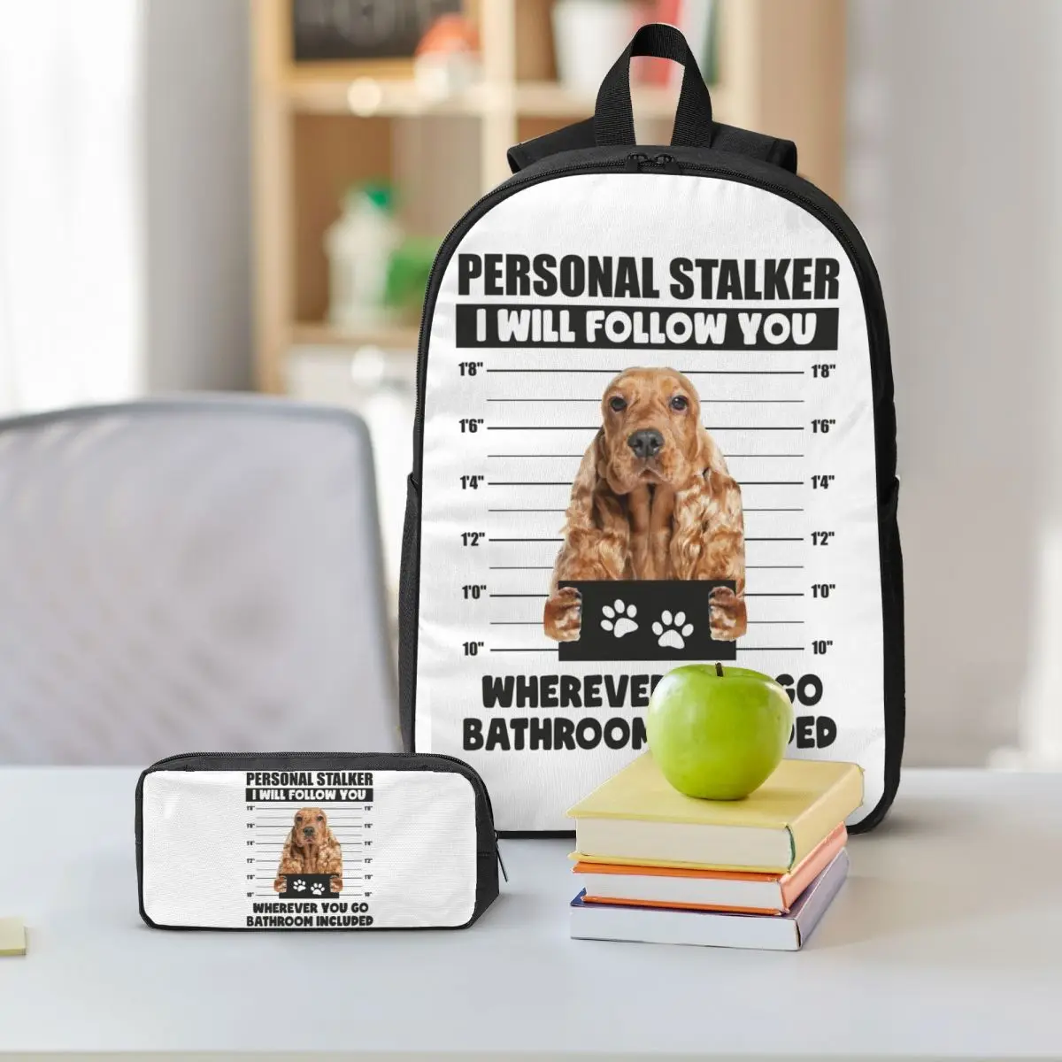 Funny English Cocker Spaniel Puppy Sayings Backpack BookBag School Bag Shoulder Bags 3ps Insulated Lunch Bag Pencil Case