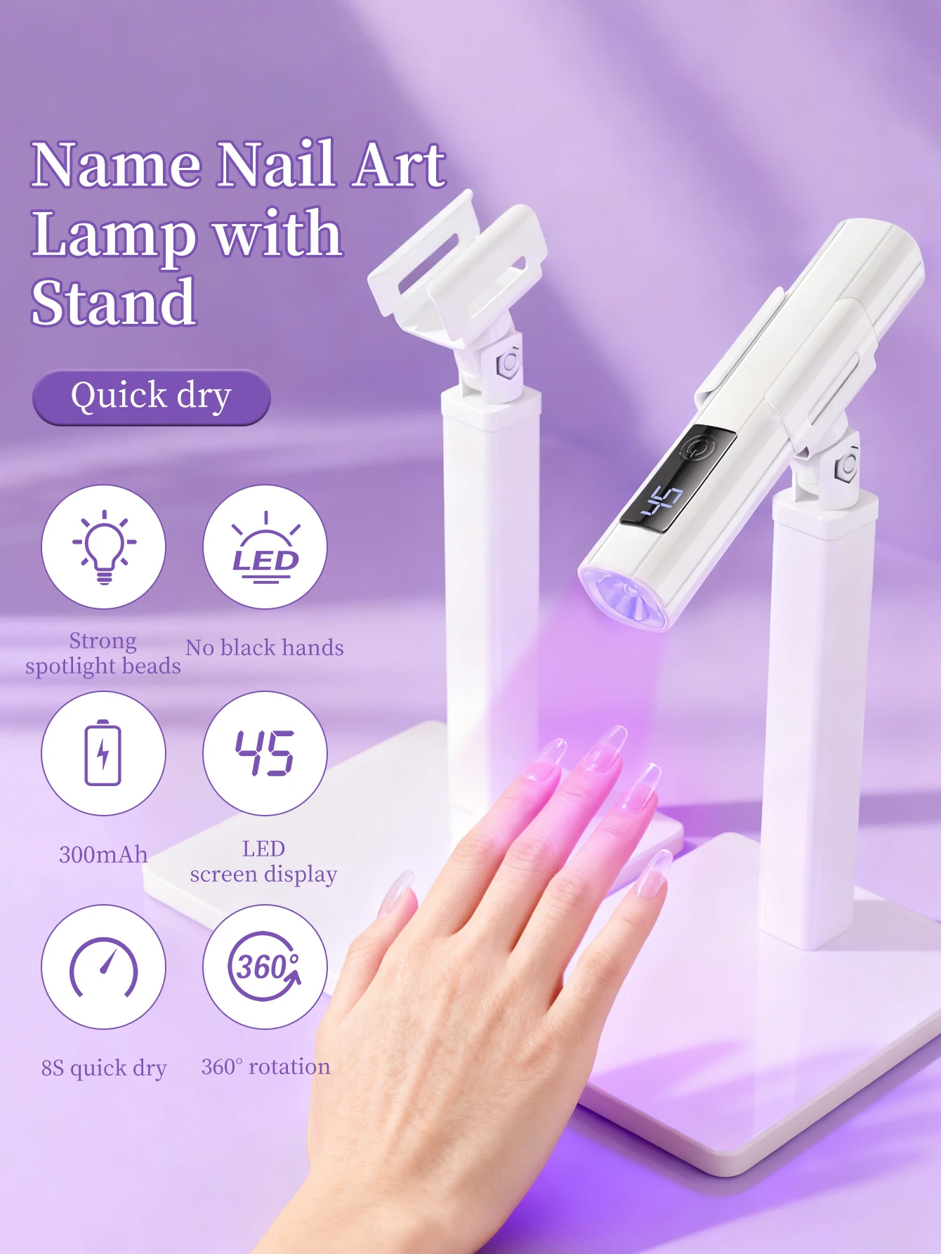 1pc White Mini Rechargeable UV LED Nail Art Lamp with Stand for Gel Nail Quick Drying Manicure Machine UV LED Gel Nail Polish