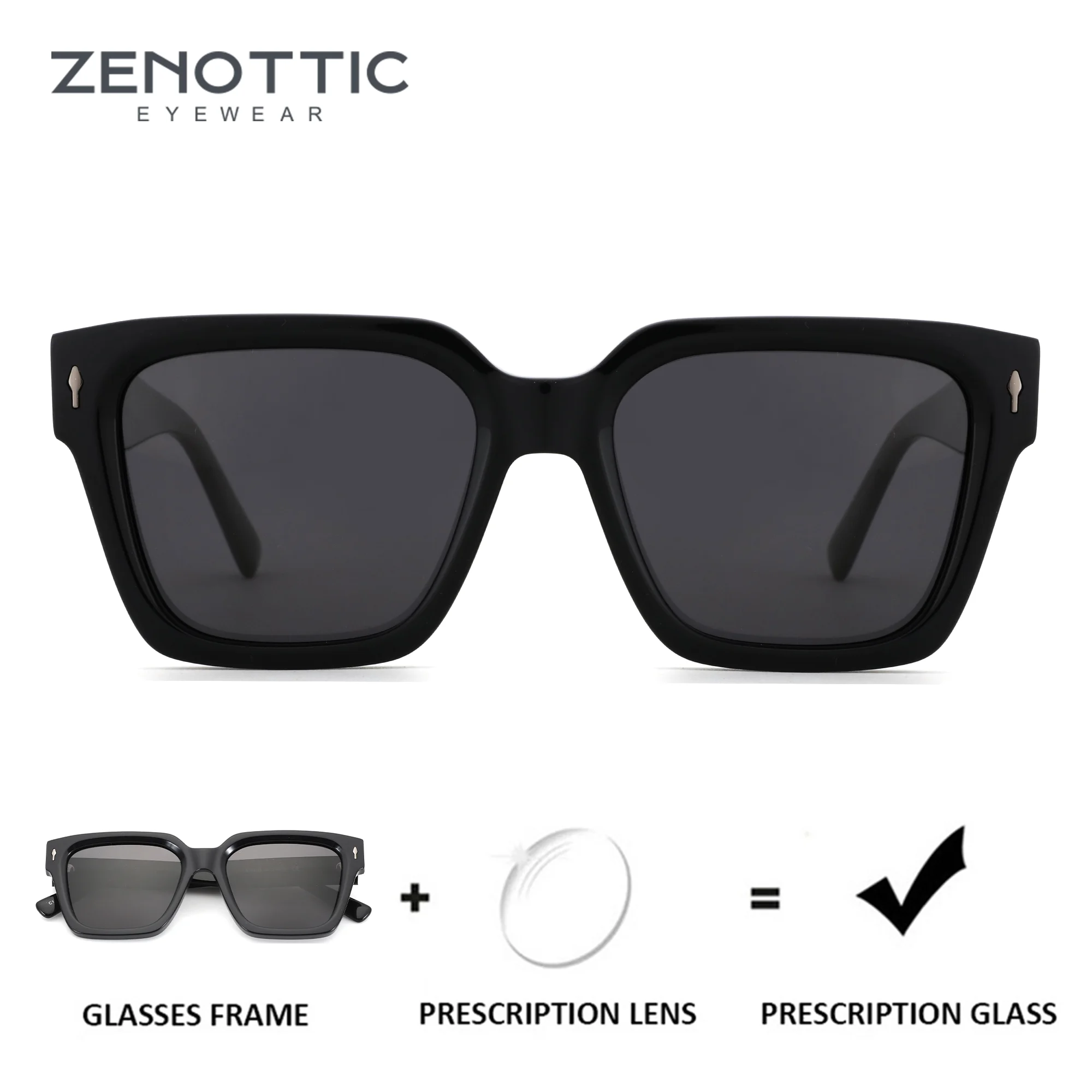 

ZENOTTIC（M Size）Stylish Acetate Square Prescription Sun Glasses For Men Polarized Optical Sunglasses UV400 Progressive Shades