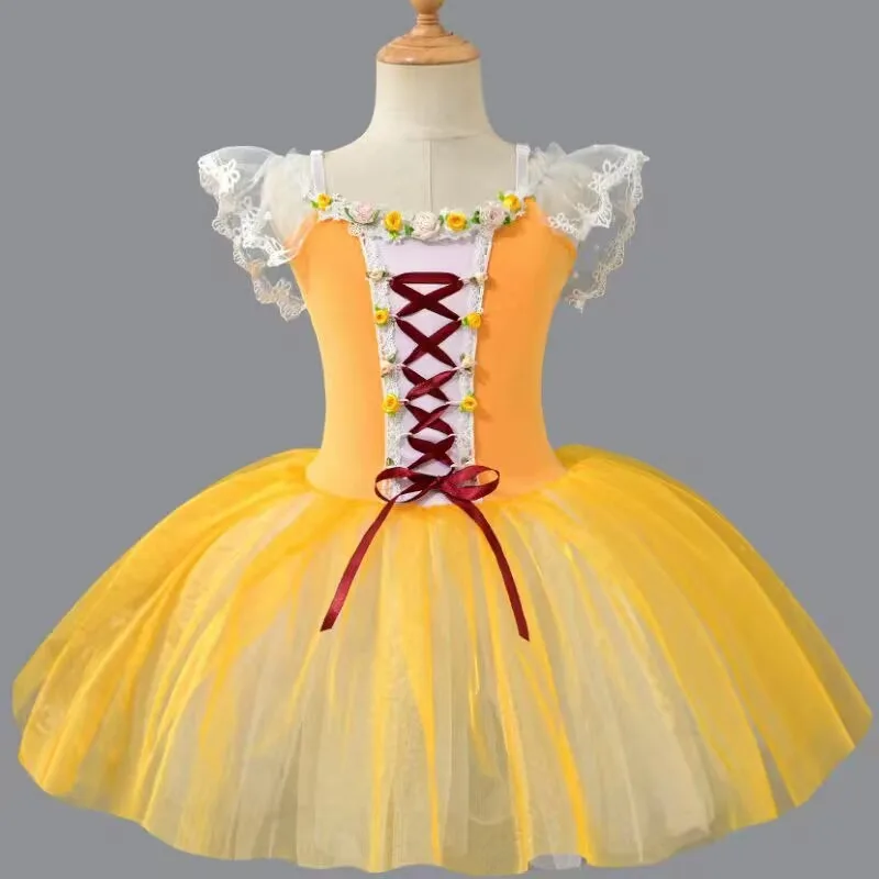 

New Ballet Dance Dress Children's Performance Outfit Girl's Long Chiffon Dress Little Swan Puff Skirt Stage Costume