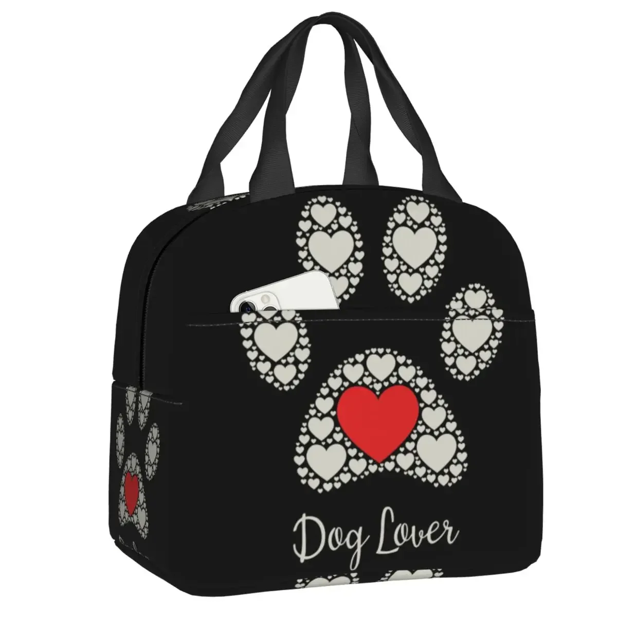 Dog Lover Pet Paw Heart Resuable Lunch Box Women Multifunction Cooler Thermal Food Insulated Lunch Bag Office Work