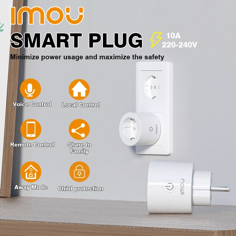 IMOU-enchufe inteligente CE1 para el hogar, adaptador de 220-240V con Control remoto por voz, 10A, asistente de Google y Alexa