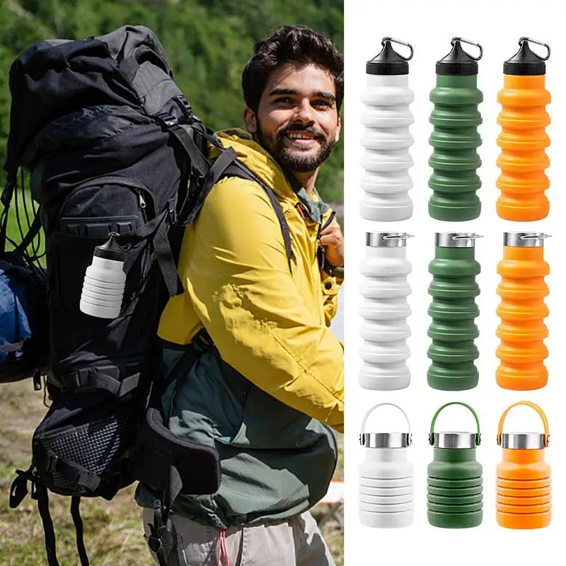 3 Styles Collapsible Water Bottles Silicone Folding Bottle Portable Leak Proof Water Bottles High Temperature Resistance 3 Color