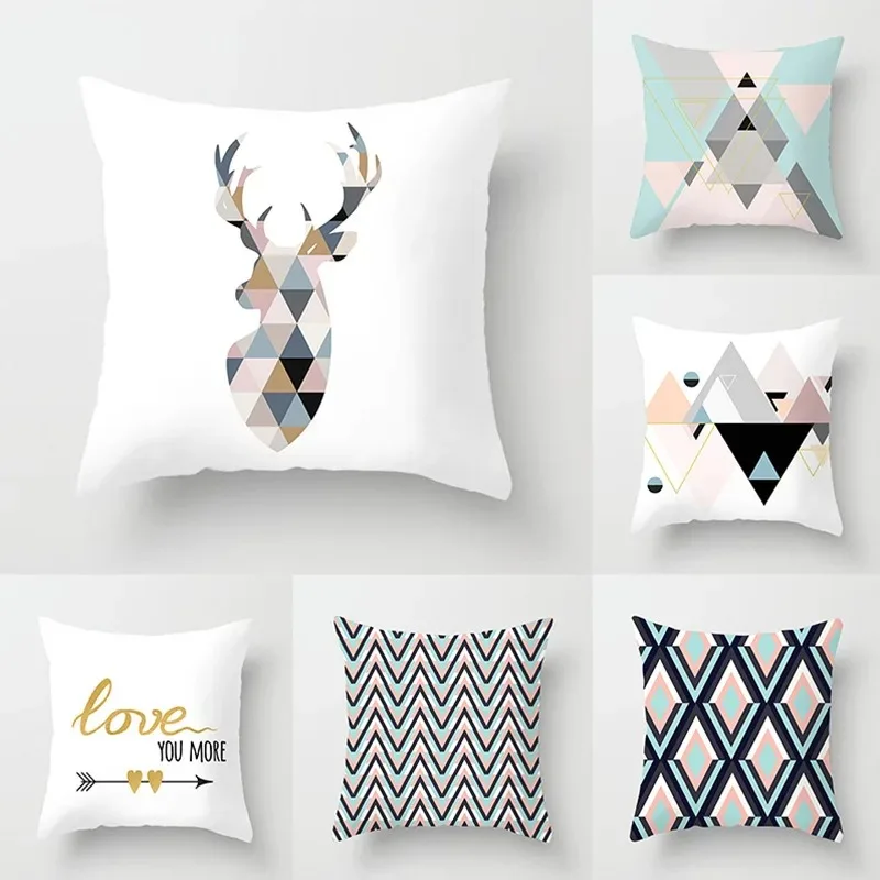 Geometric Deer Pattern Pillowcase Office Living Room Car Ornaments Home Pillowcase