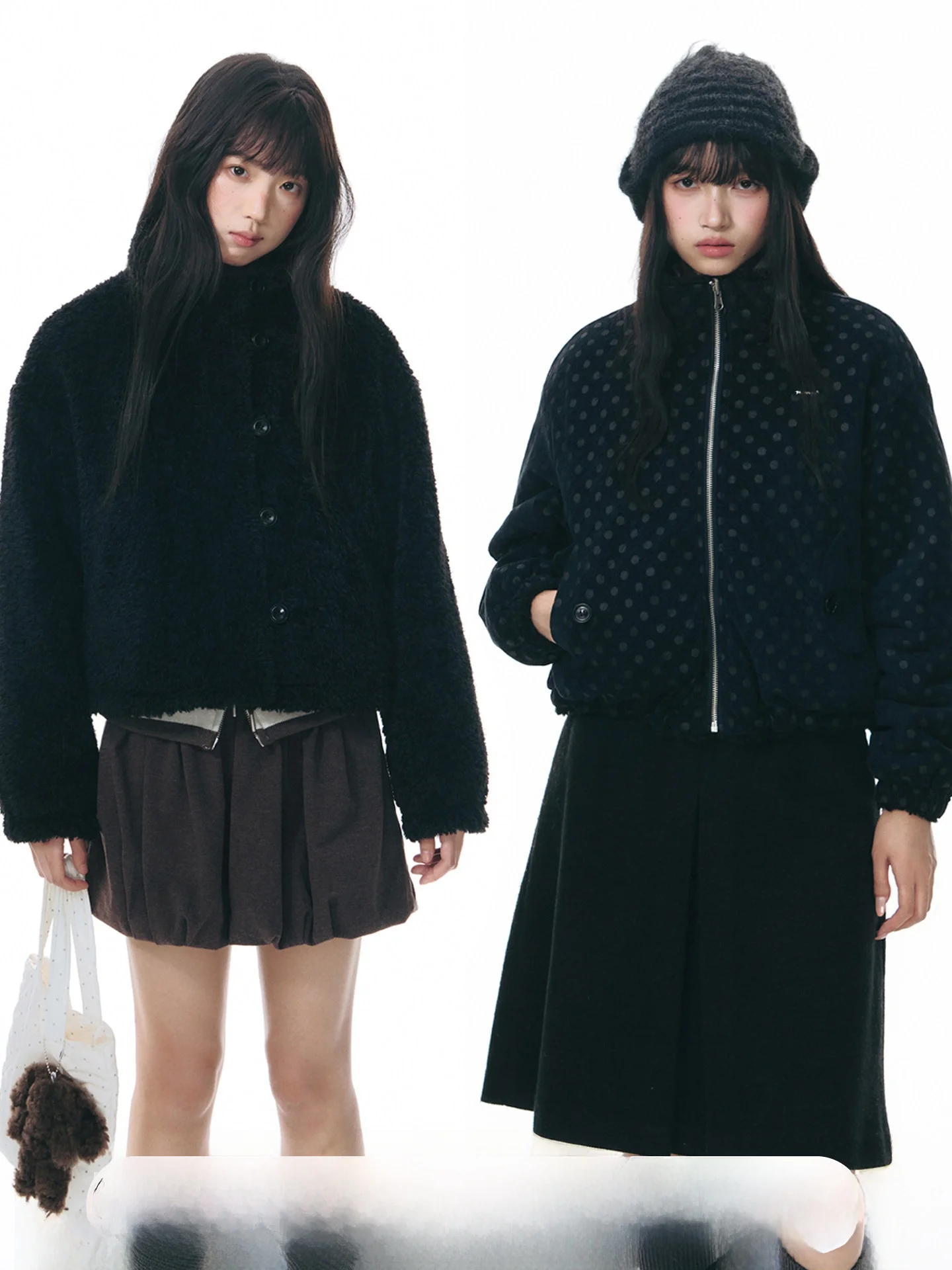 

TAKEANAP Оригинальная женская зимняя куртка из овечьей шерсти в горошек, двусторонняя, с воротником-стойкой, теплая верхняя одежда