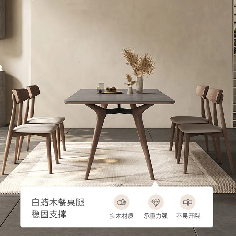 

Integrated rock slab solid wood dining table Modern simple ash wood rectangular Italian household small apartment dining table