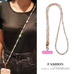 Crossbody Pearl Crystal Chain Mobile Phone Lanyard Small Fresh Hanging Neck Back Chain Anti-break Anti-drop Mobile Phone Chain