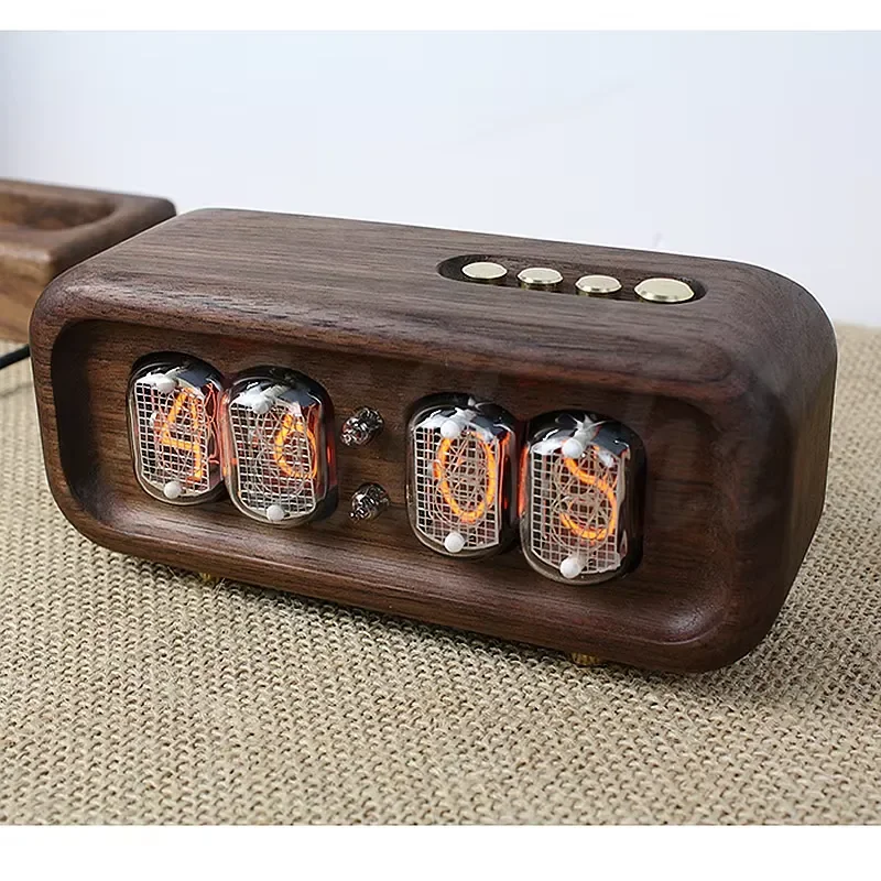 IN12 Nixie Tube Clock 4 Bit Retro DIY Kit Black Walnut Wood Glow Digital Display Desktop Decor Vintage Style