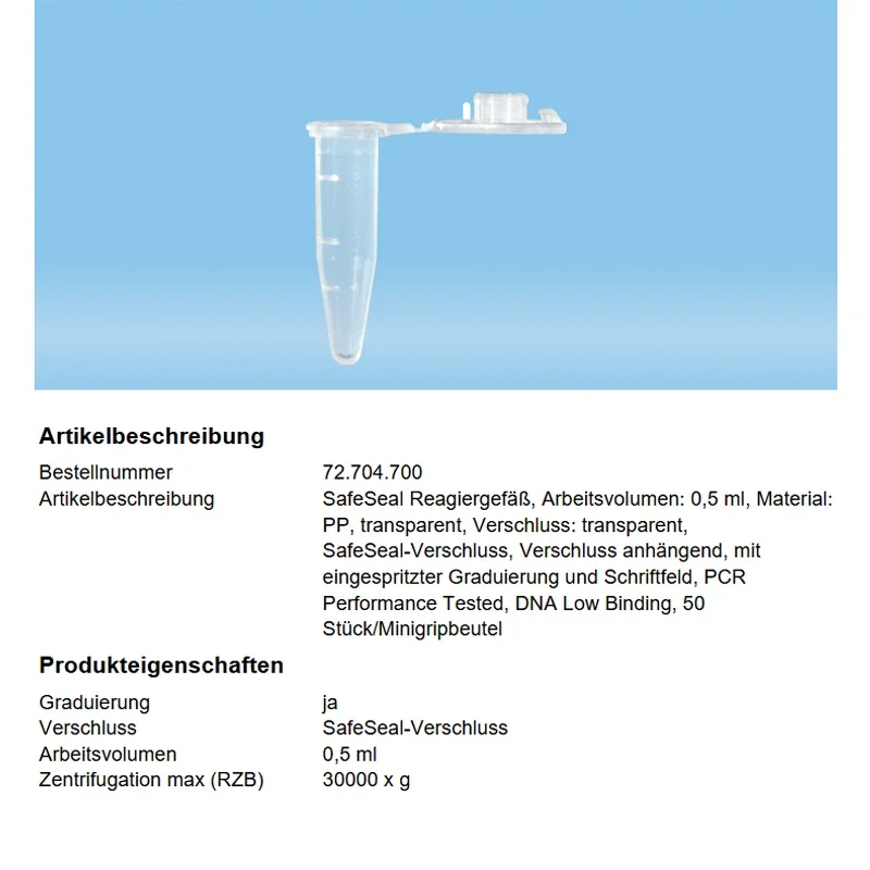 SARSTEDT 0.5ml PCR-stand-alone Screw-cap Micro Screw Cap Tube 72.704.700