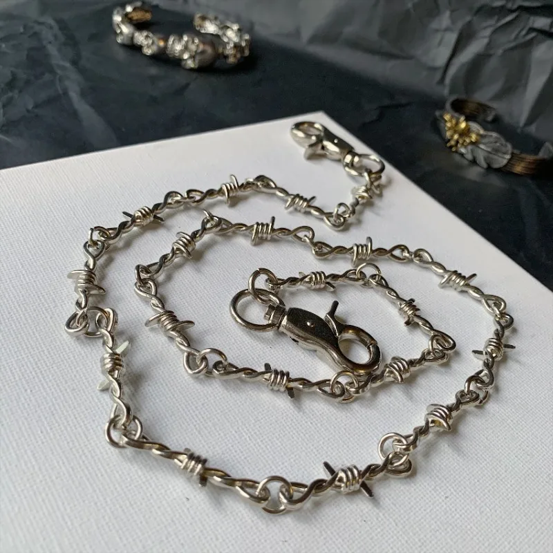 أحزمة فاسق الشوك سلك الشائكة بنطلون طويل الخصر سلسلة Y2k أحزمة الهيب هوب الجرونج القوطي النساء الرجال السراويل الجينز اكسسوارات #1